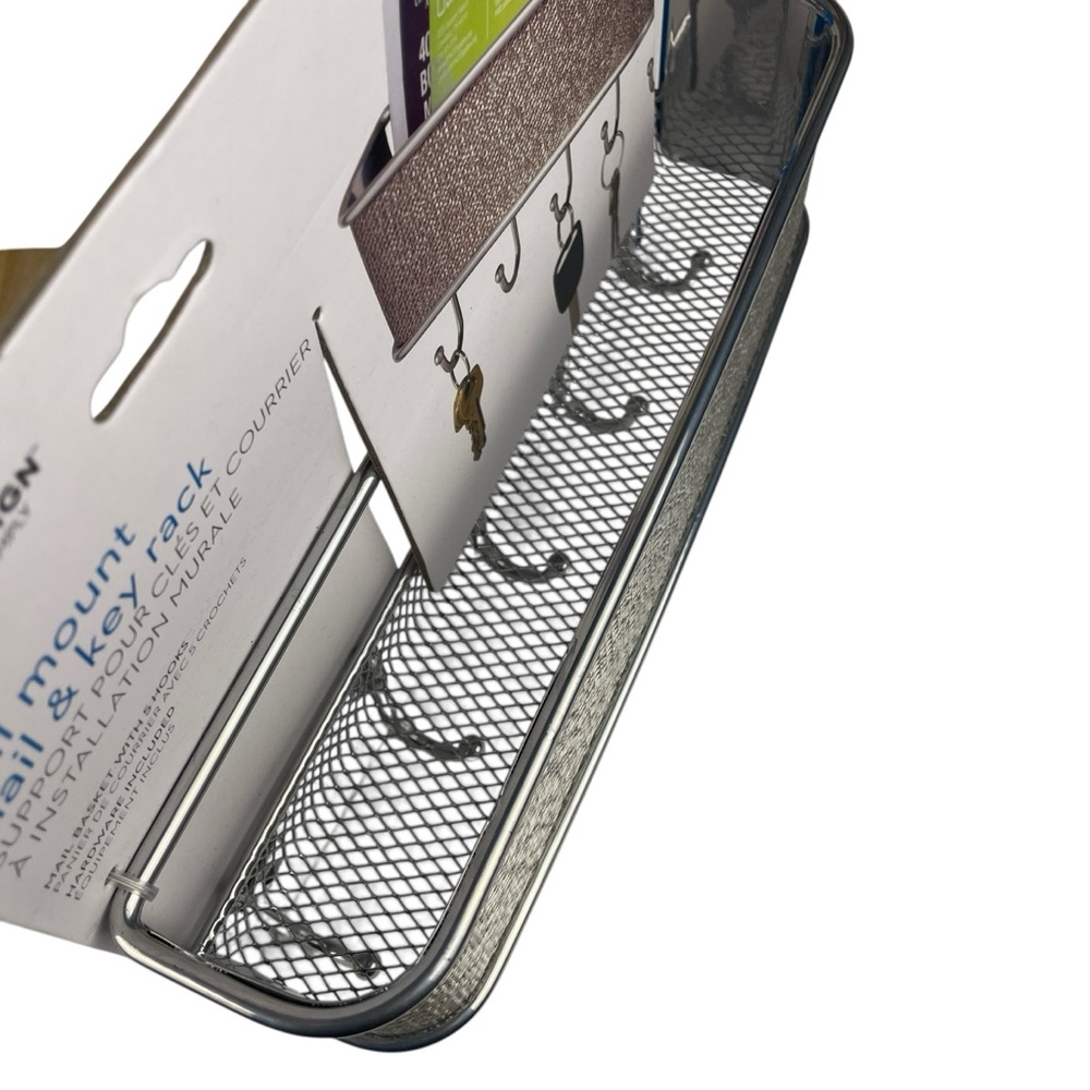 iDesign Silver Metal Wall Mount Mail & Key Rack NEW - Picture 2 of 5